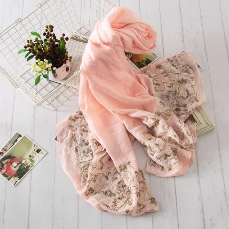 Cotton and Linen Embroidered Scarf