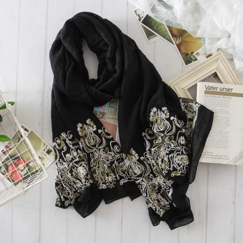 Cotton and Linen Embroidered Scarf