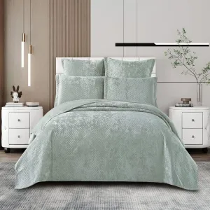 Cotton Co Berlin Queen Velvet Frost Reversible Luxury Quilt 5 Piece Duck Egg BRG07