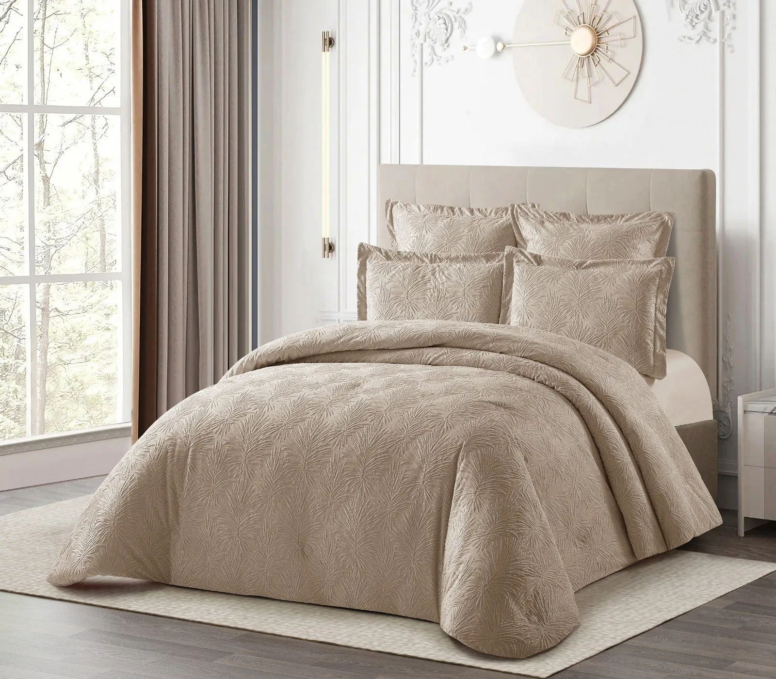 Cotton Co Helsinki Jacquard Comforter 5 Piece Queen Camel HLC11