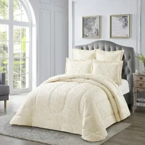 Cotton Co London Jacquard Comforter 5 Piece Queen Off White LNS14