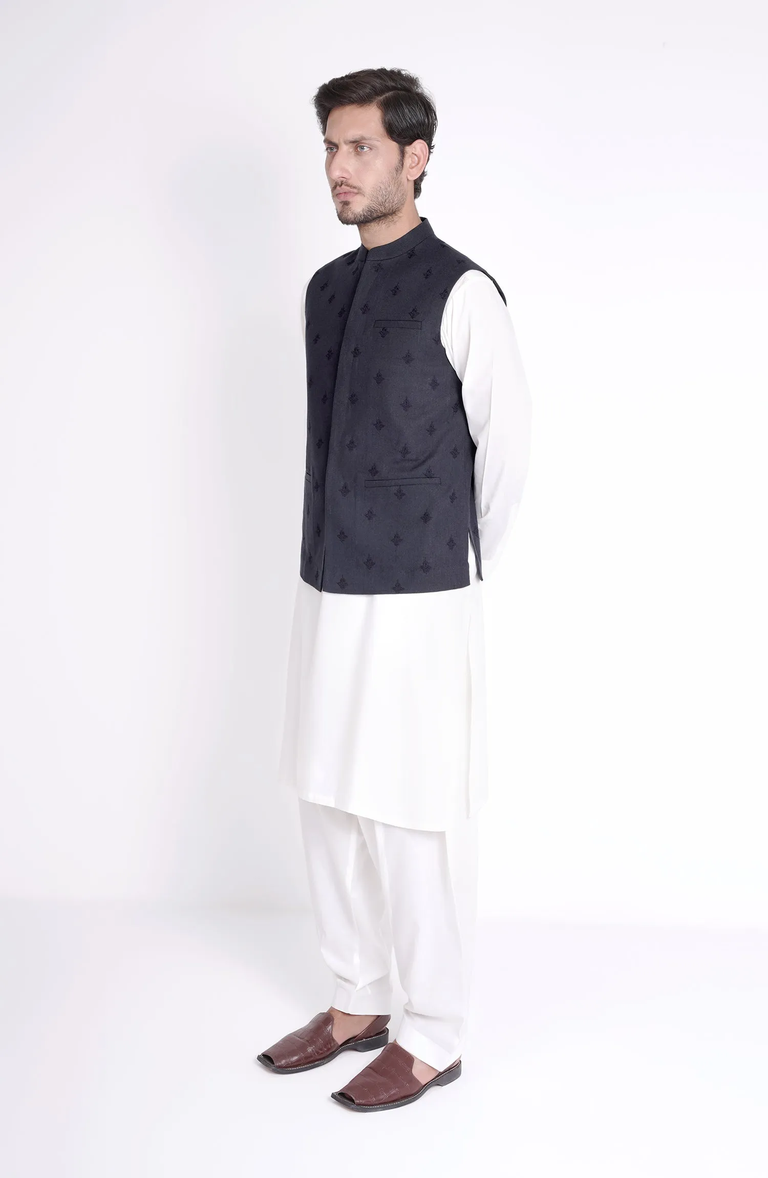 Cotton Linen Schiffli Mens Wai