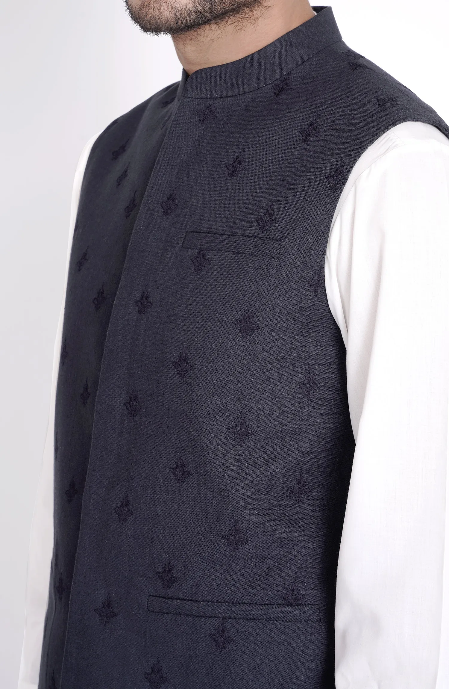 Cotton Linen Schiffli Mens Wai