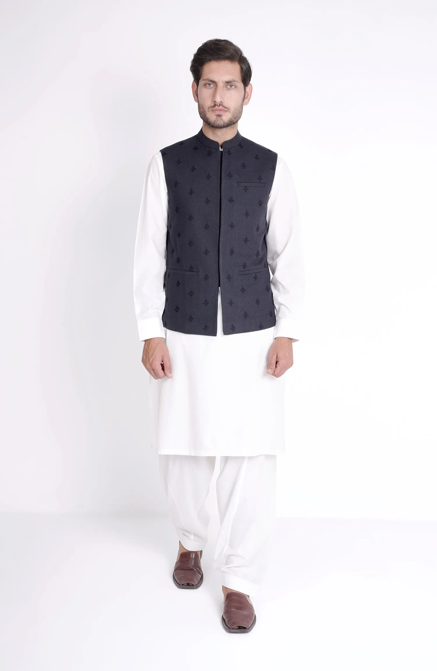 Cotton Linen Schiffli Mens Wai