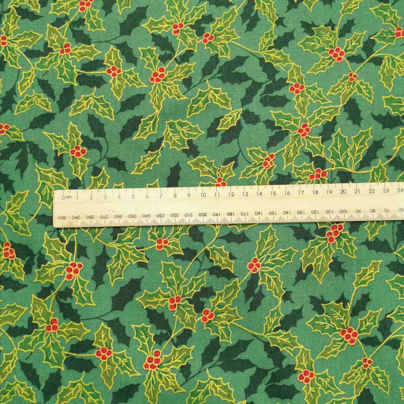 Cotton Poplin, Christmas Holly, Green