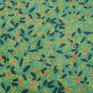 Cotton Poplin, Christmas Holly, Green