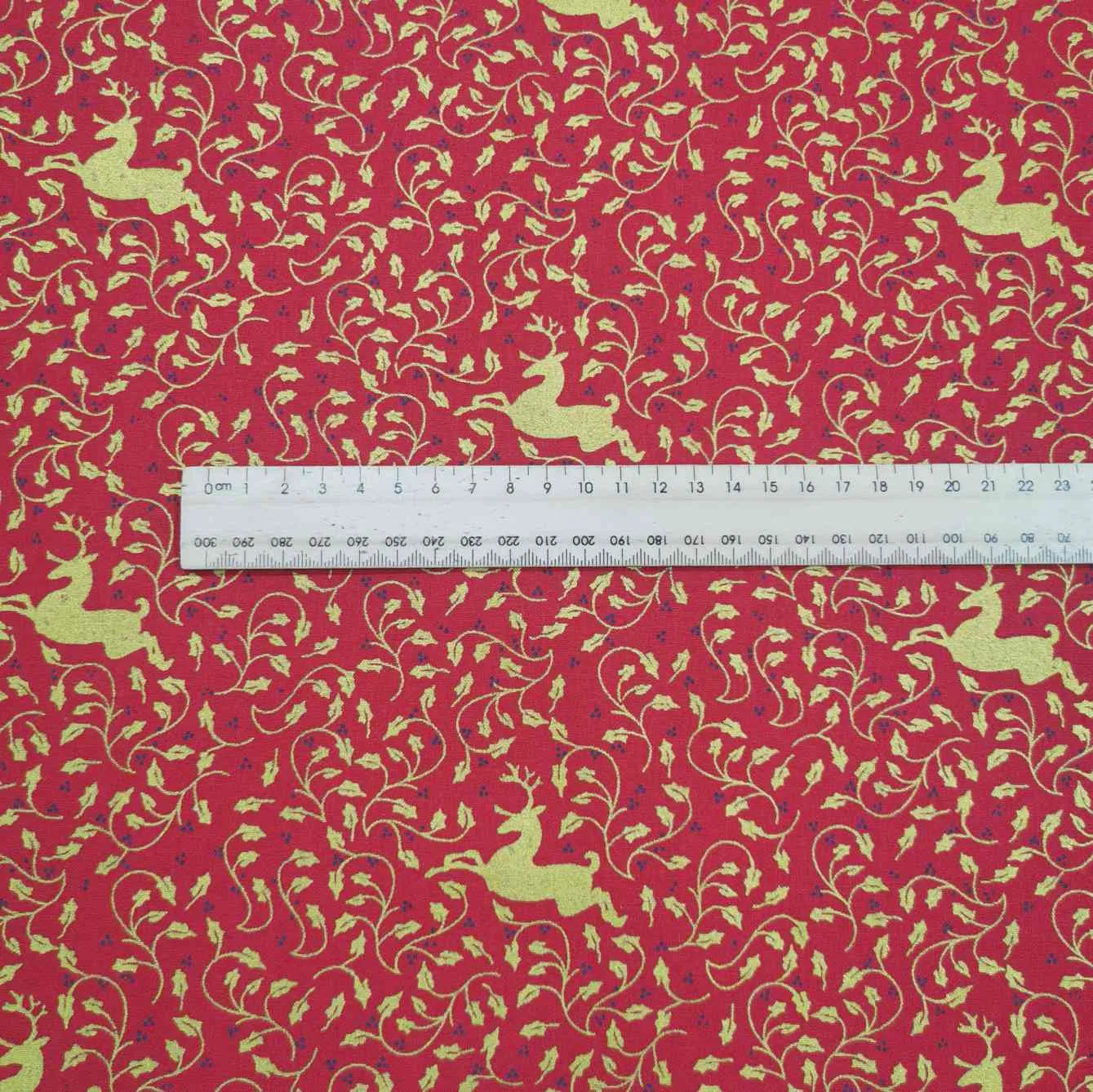 Cotton Poplin, Christmas Reindeer, Red