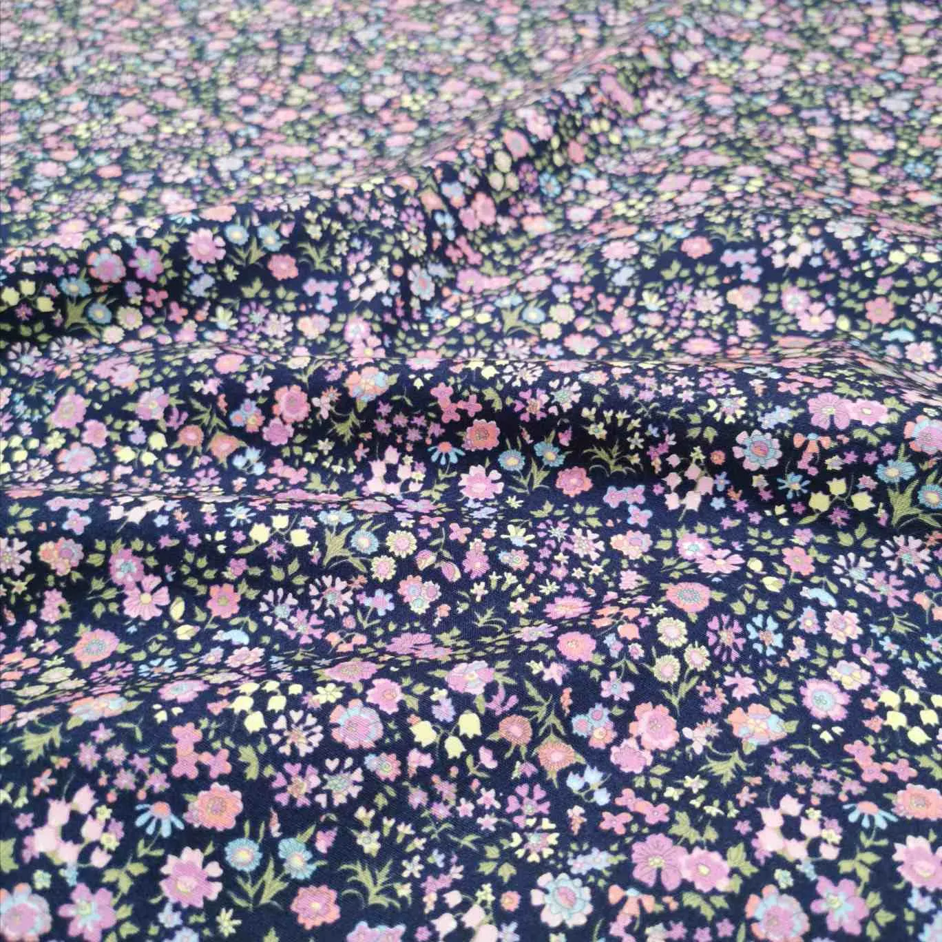Cotton Poplin, Libby Floral, Pink on Ink