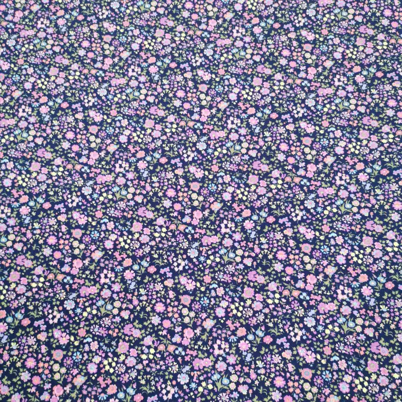 Cotton Poplin, Libby Floral, Pink on Ink