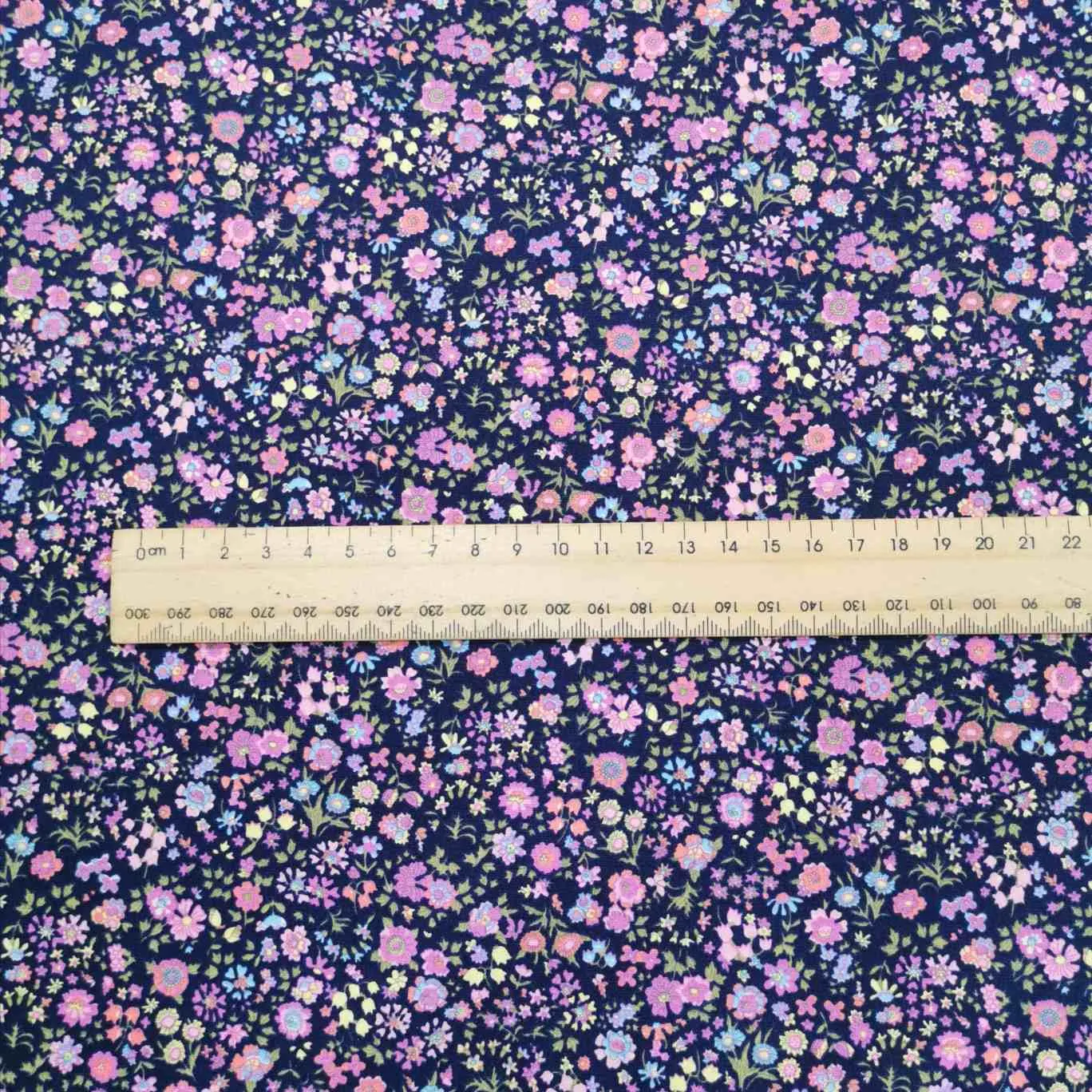 Cotton Poplin, Libby Floral, Pink on Ink