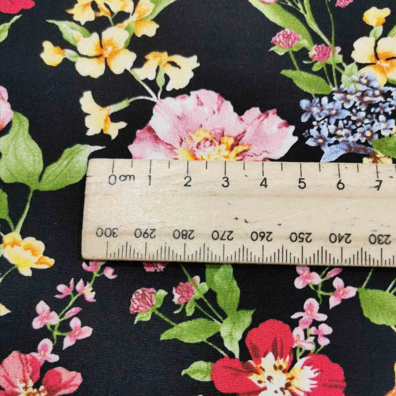 Cotton Poplin, Vintage Floral Garden, Black