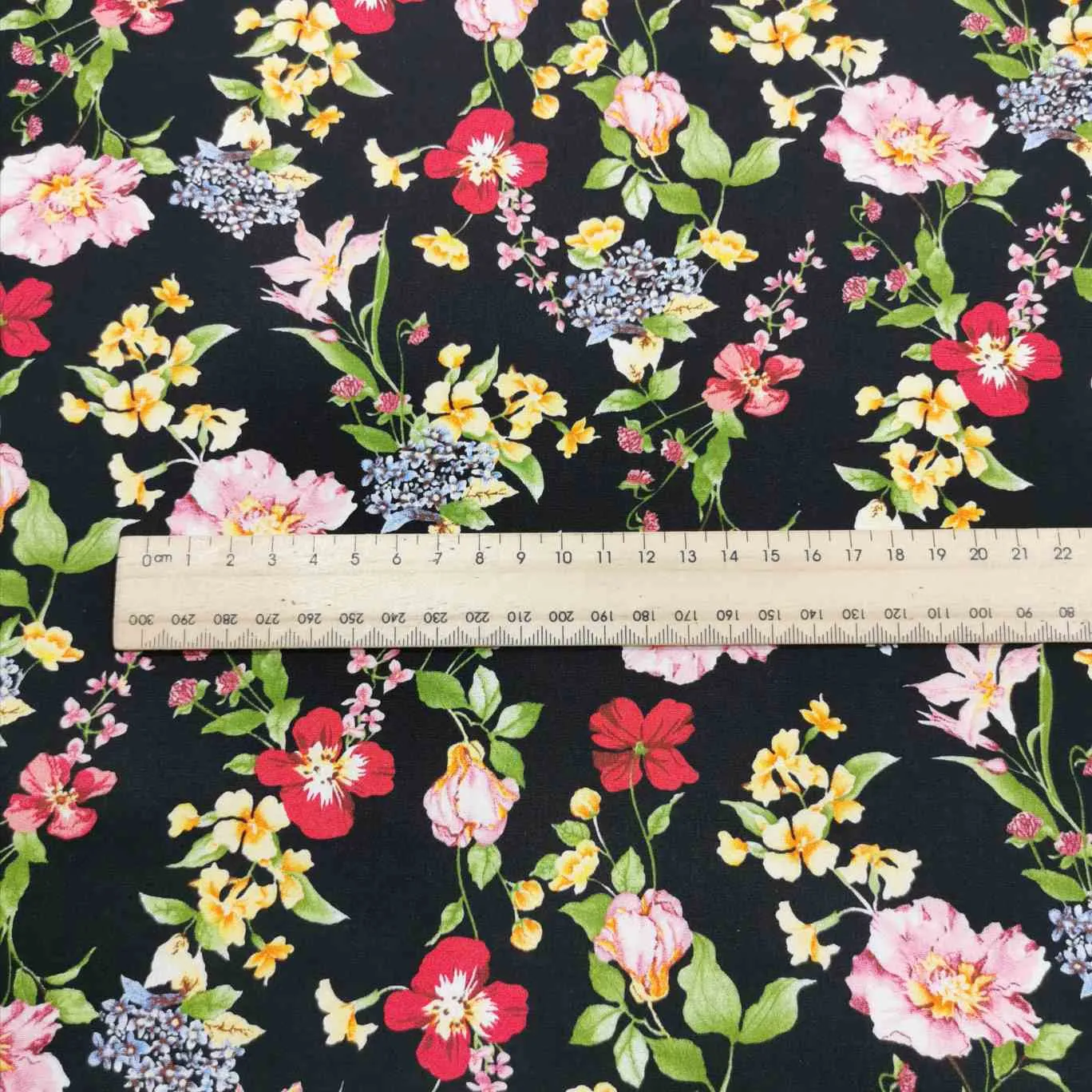 Cotton Poplin, Vintage Floral Garden, Black