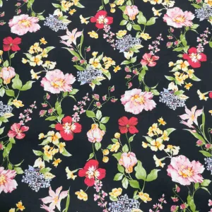 Cotton Poplin, Vintage Floral Garden, Black