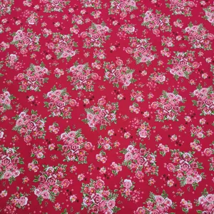 Cotton Poplin, Vintage Roses, Red