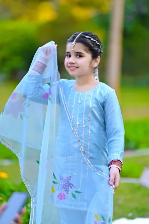 Cotton Silk 3 Pcs Suit With Organza Duptta