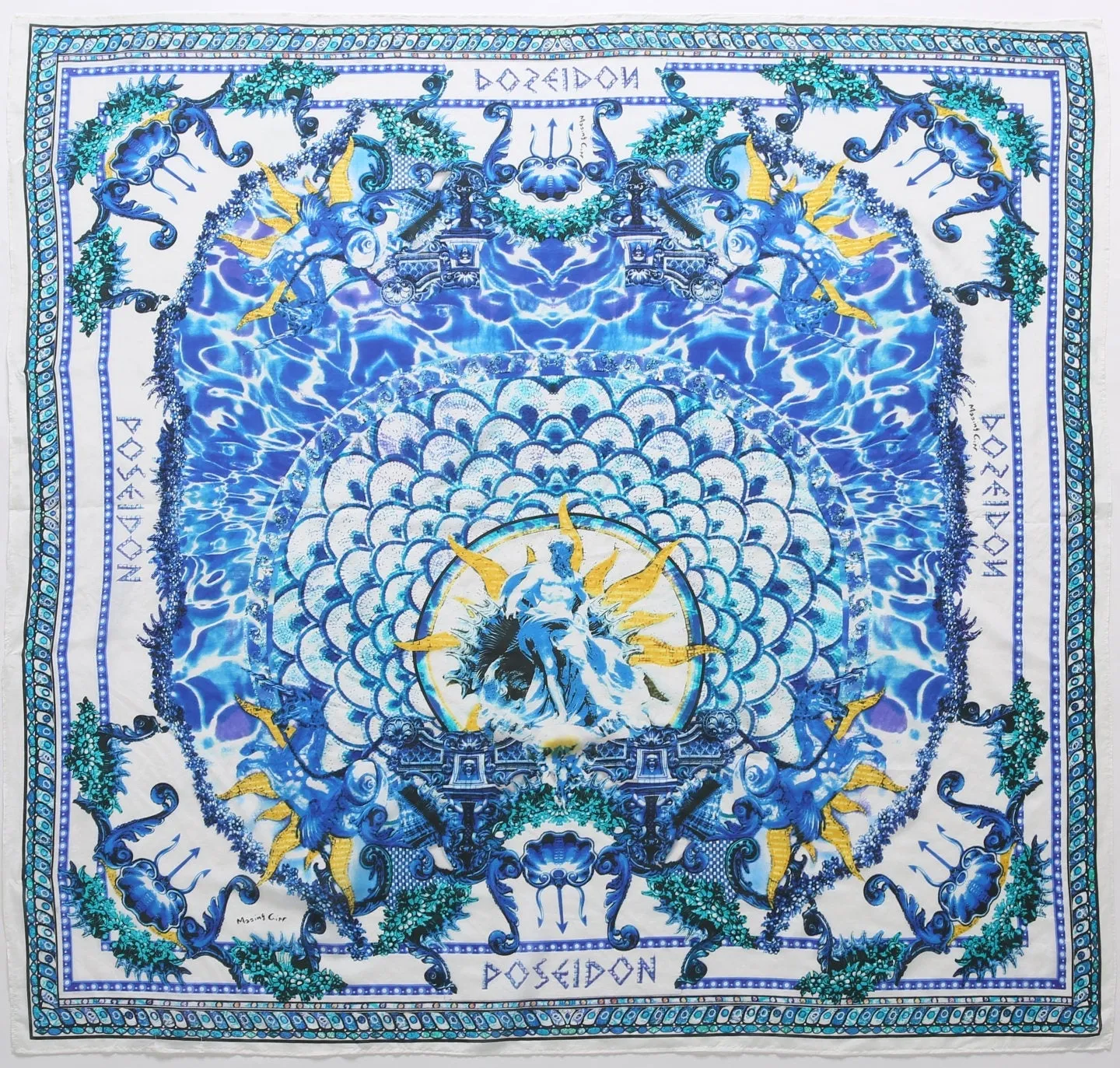 Cotton Silk Oversized Square Scarf Shawl Wrap, Greek God Poseidon Scarf