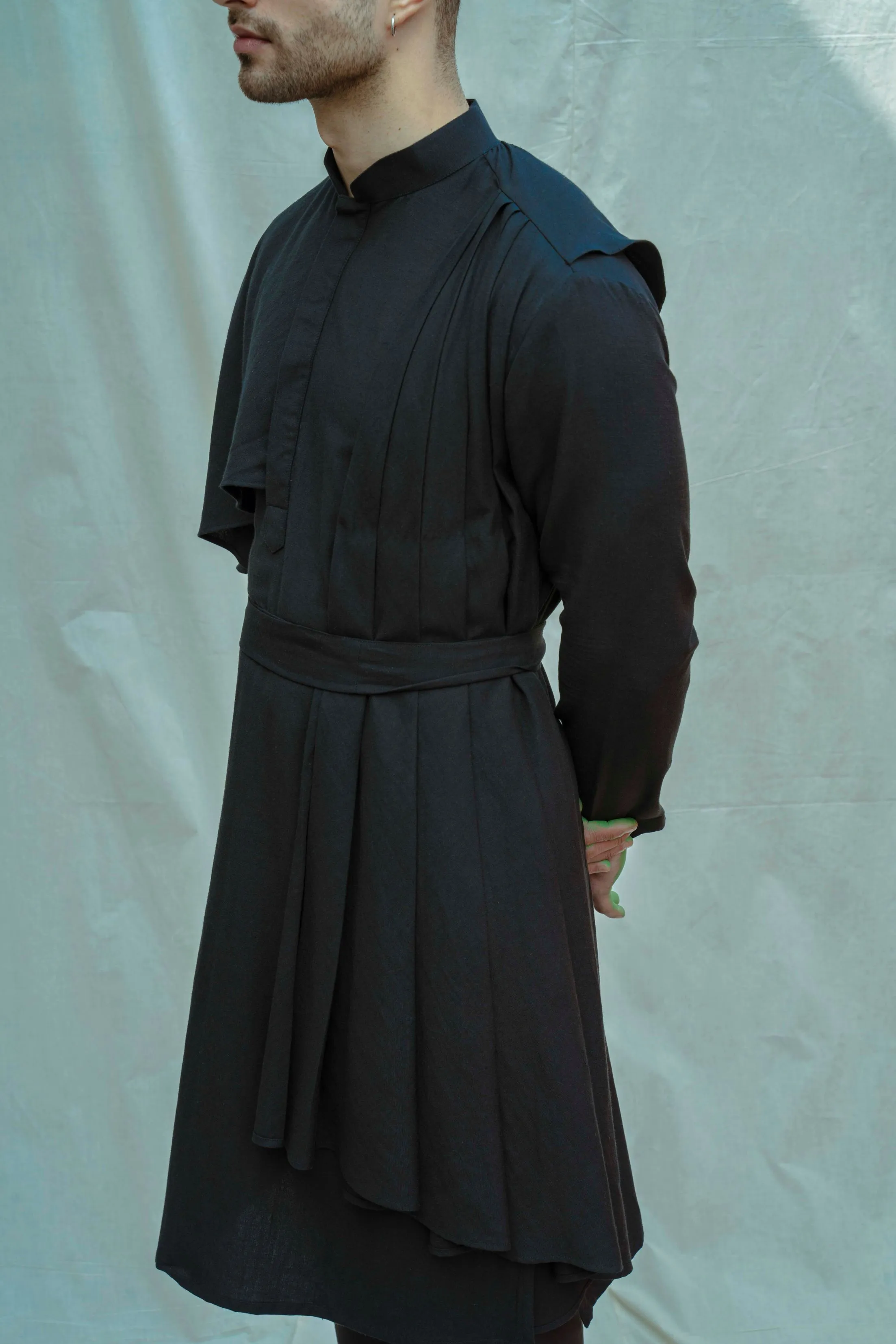 Cotton X Linen Black Cape Style Kurta Set