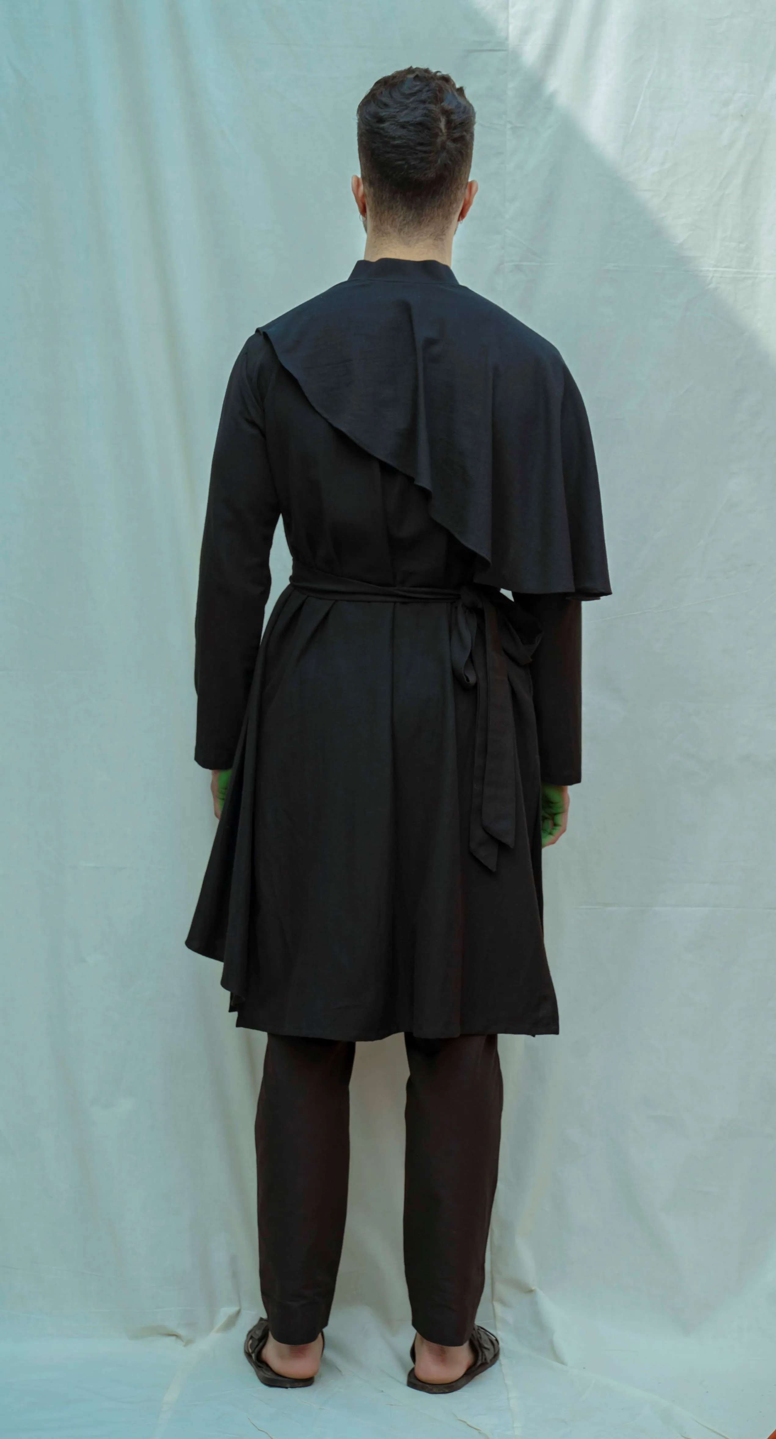 Cotton X Linen Black Cape Style Kurta Set