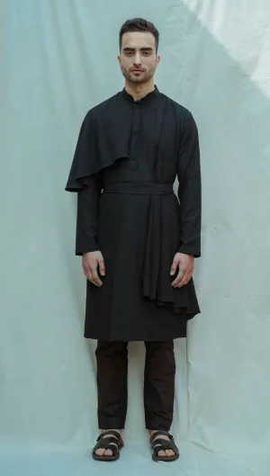 Cotton X Linen Cape Style Black Kurta