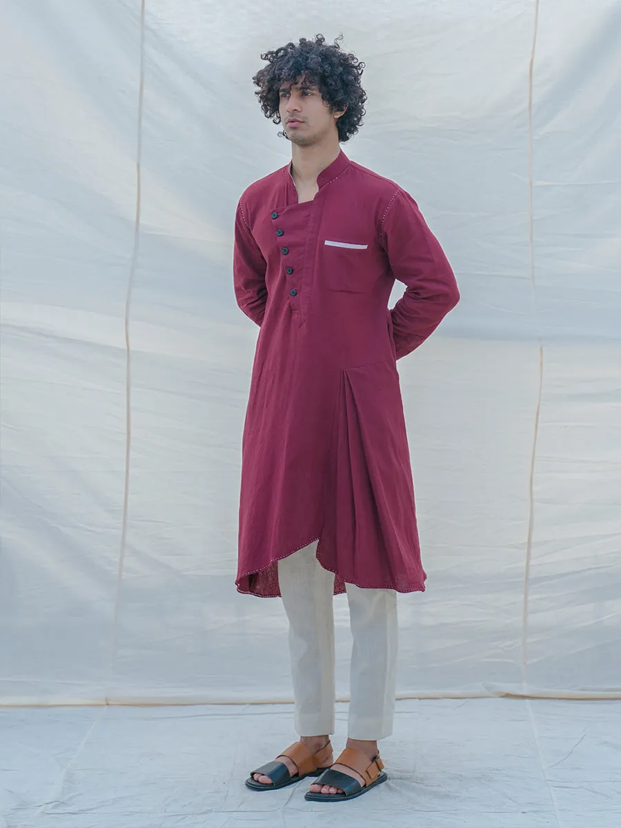 Cotton X Linen in Maroon Kurta