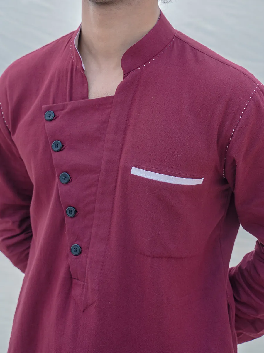 Cotton X Linen in Maroon Kurta