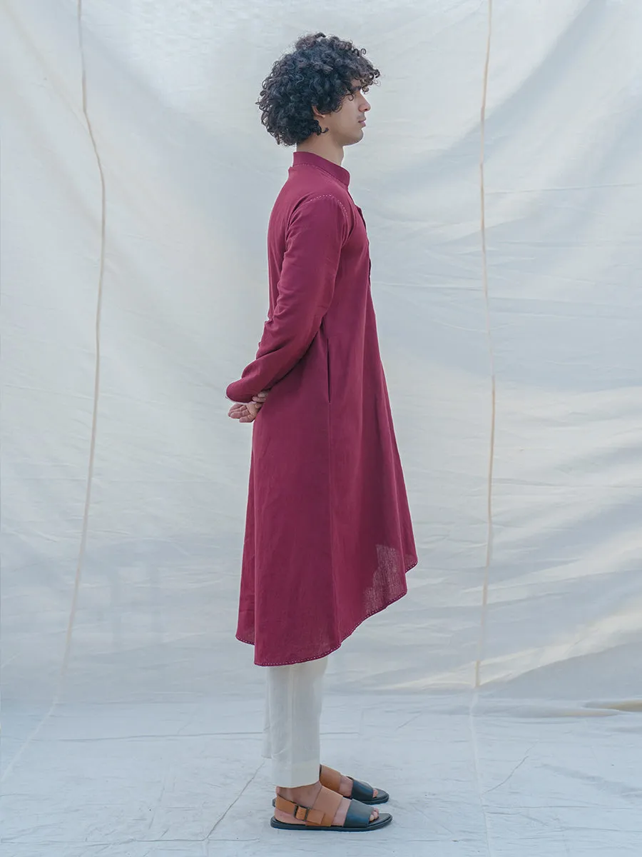 Cotton X Linen in Maroon Kurta
