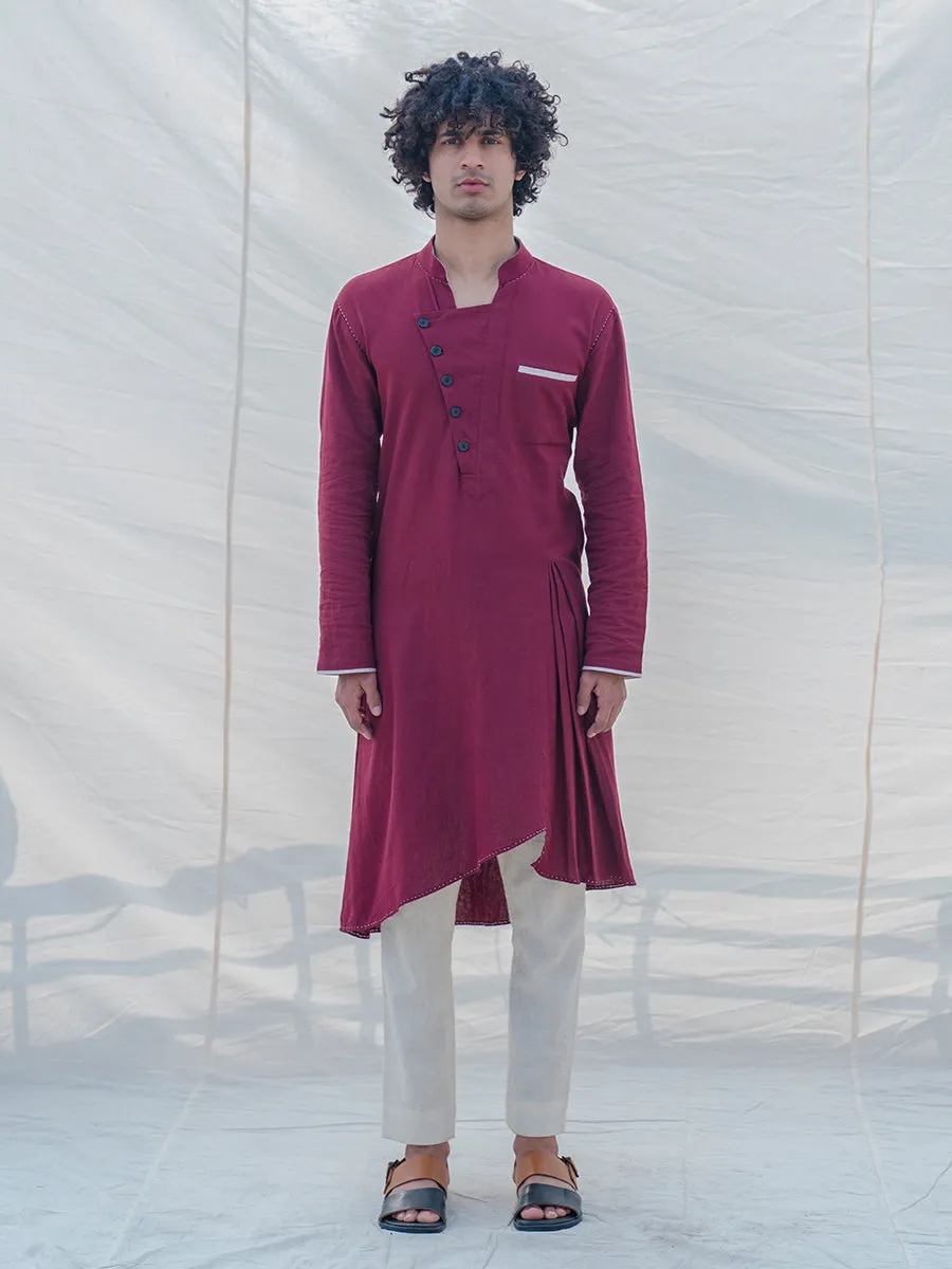 Cotton X Linen in Maroon Kurta
