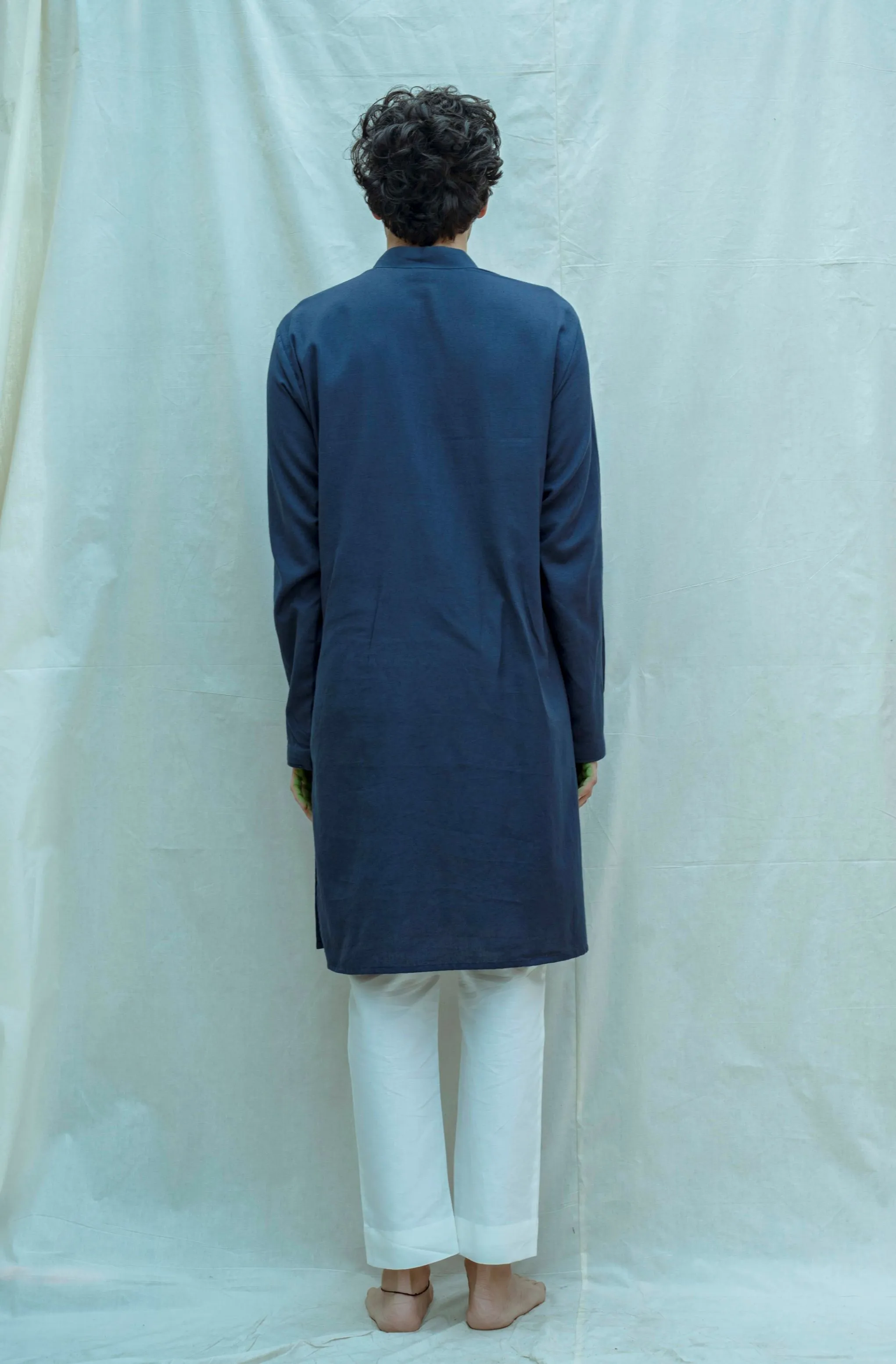 Cotton X Linen Royal Blue Overlap Kurta