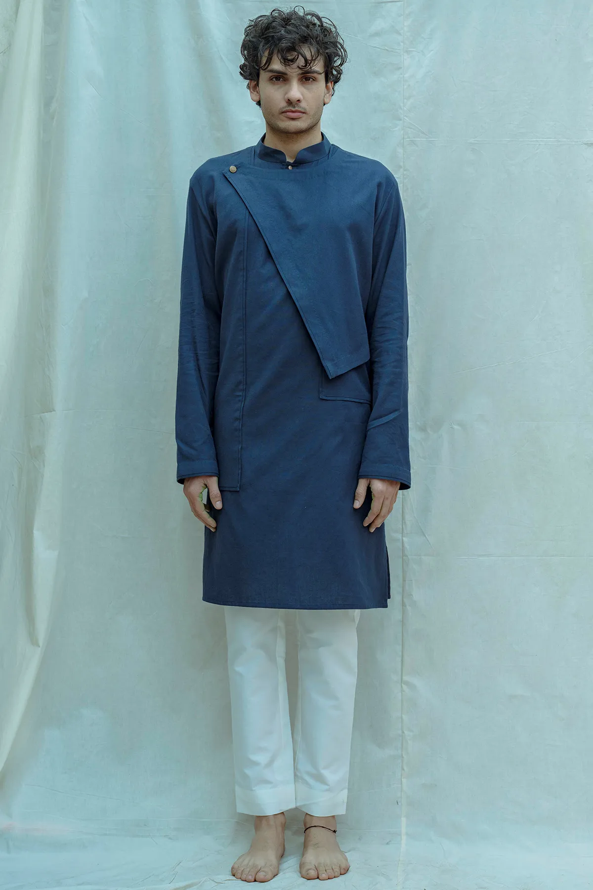 Cotton X Linen Royal Blue Overlap Kurta