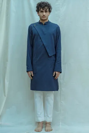 Cotton X Linen Royal Blue Overlap Kurta