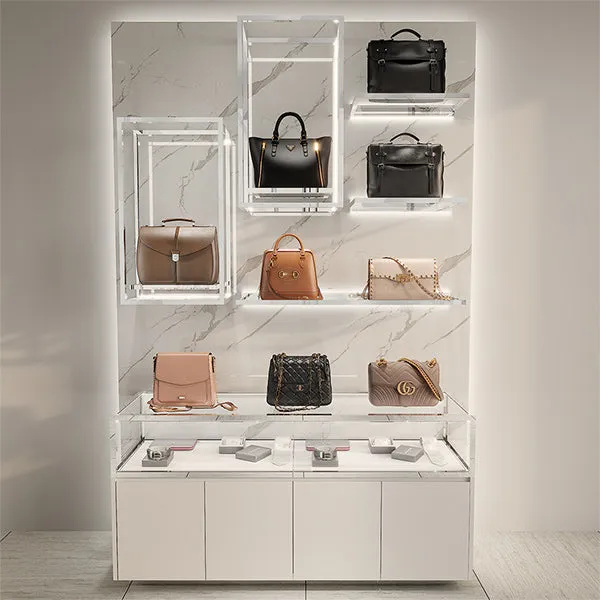 CR059 Wall Mounted Glass Lighted Hangbag Showcase