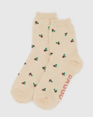 Cream Rosette Crew Sock