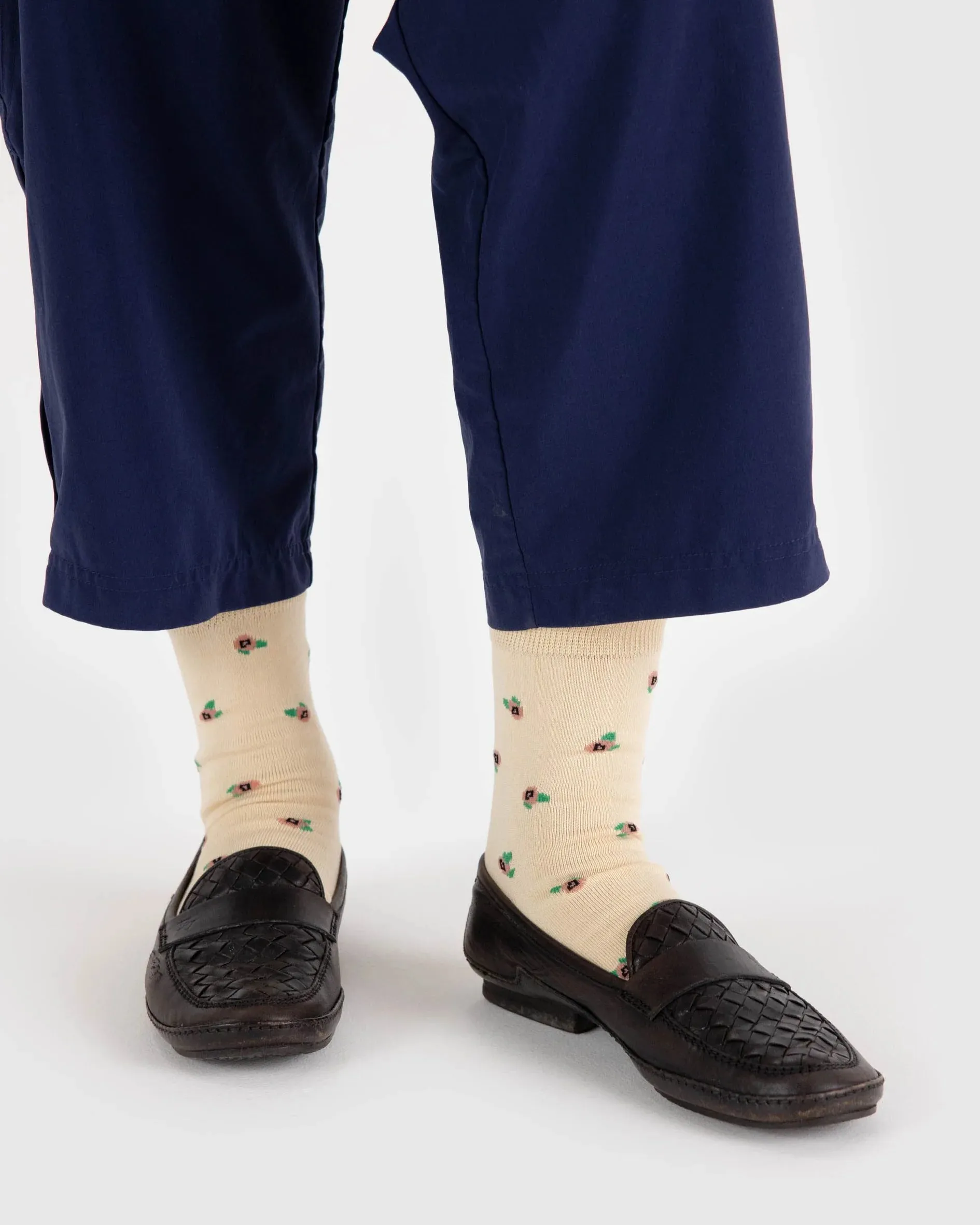 Cream Rosette Crew Sock
