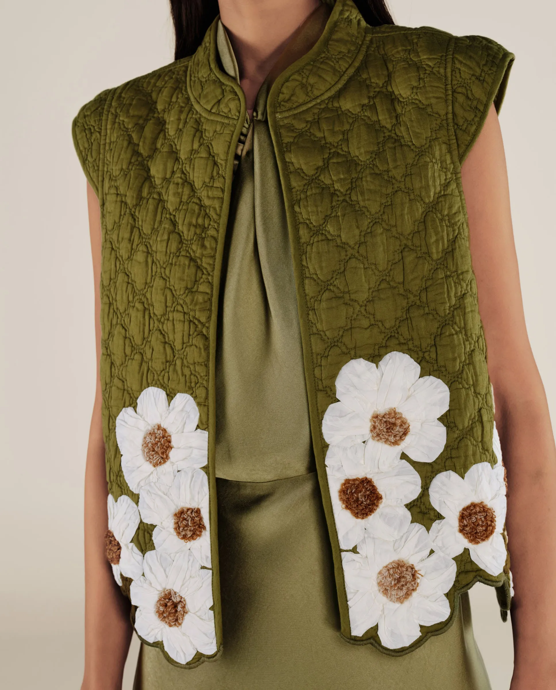 CRISTINA | Green Flower Cotton Vest