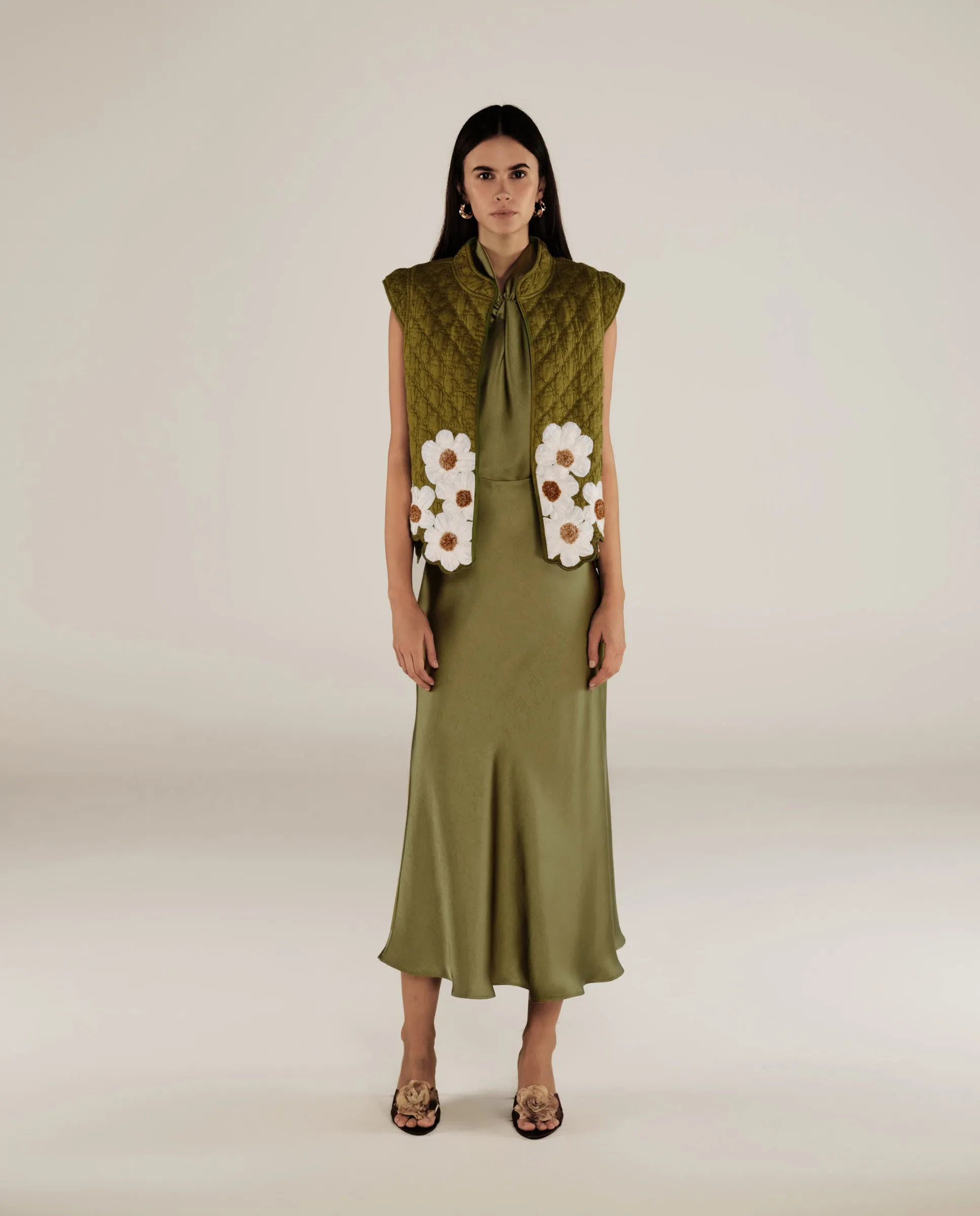 CRISTINA | Green Flower Cotton Vest