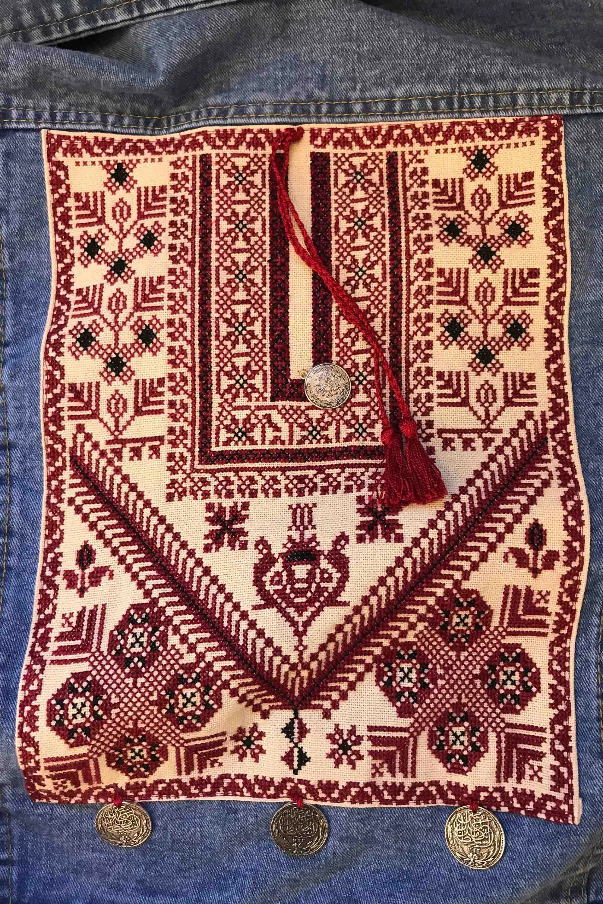Custom Order - Ramallah Chest Panel Hand Embroidered Jeans Jacket