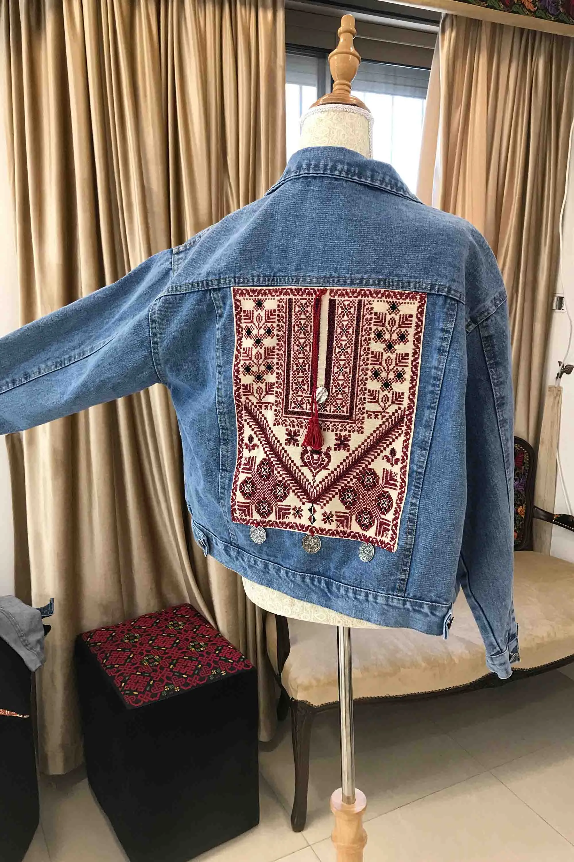 Custom Order - Ramallah Chest Panel Hand Embroidered Jeans Jacket