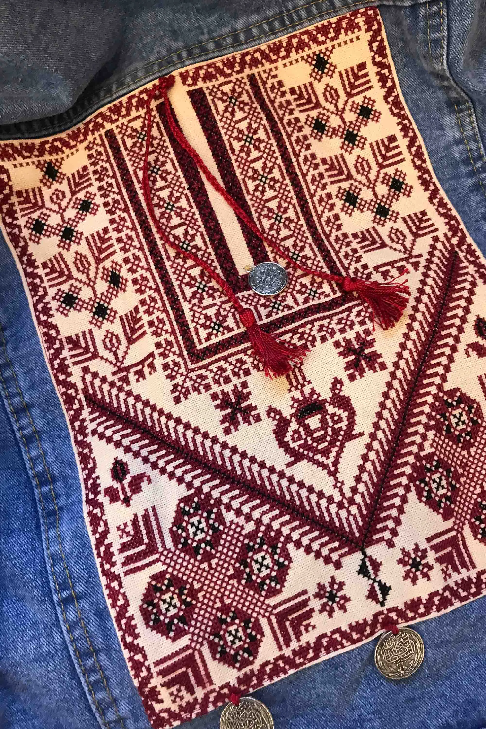 Custom Order - Ramallah Chest Panel Hand Embroidered Jeans Jacket
