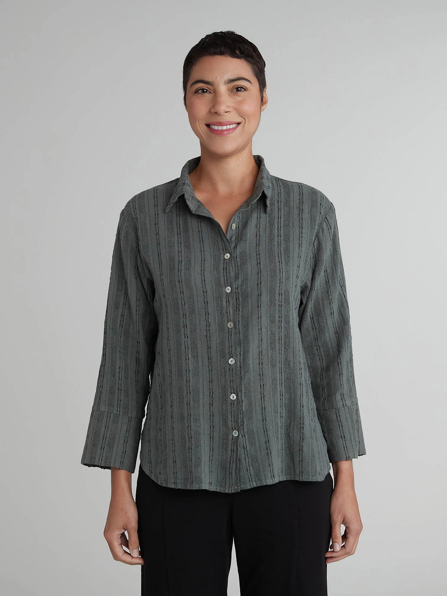 Cut Loose Pinstripe Linen Crop Easy Shirt, Style #5146986