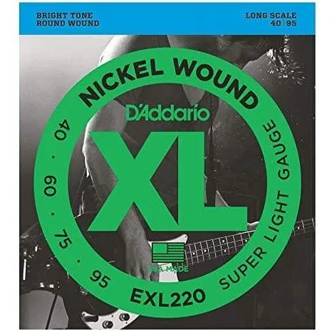 D'Addario EXL220 Set of 4 String Bass Nickel Wound 40 - 95 Gauge Long Scale