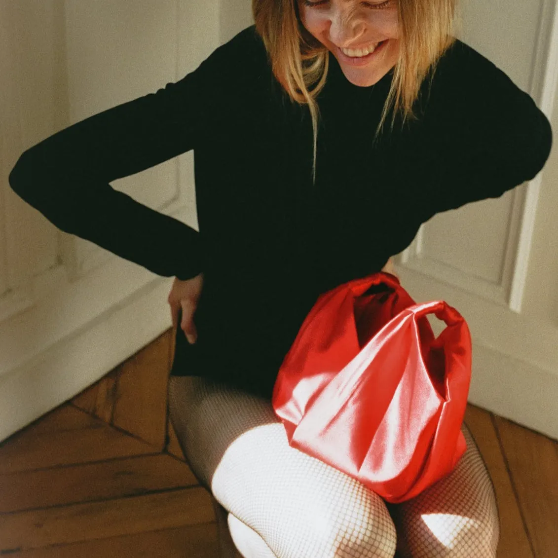 Double Handle Bag - Red Silk Satin