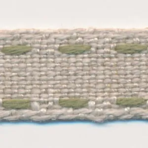 Double Stitched Linen Ribbon #8 Ecru & Green