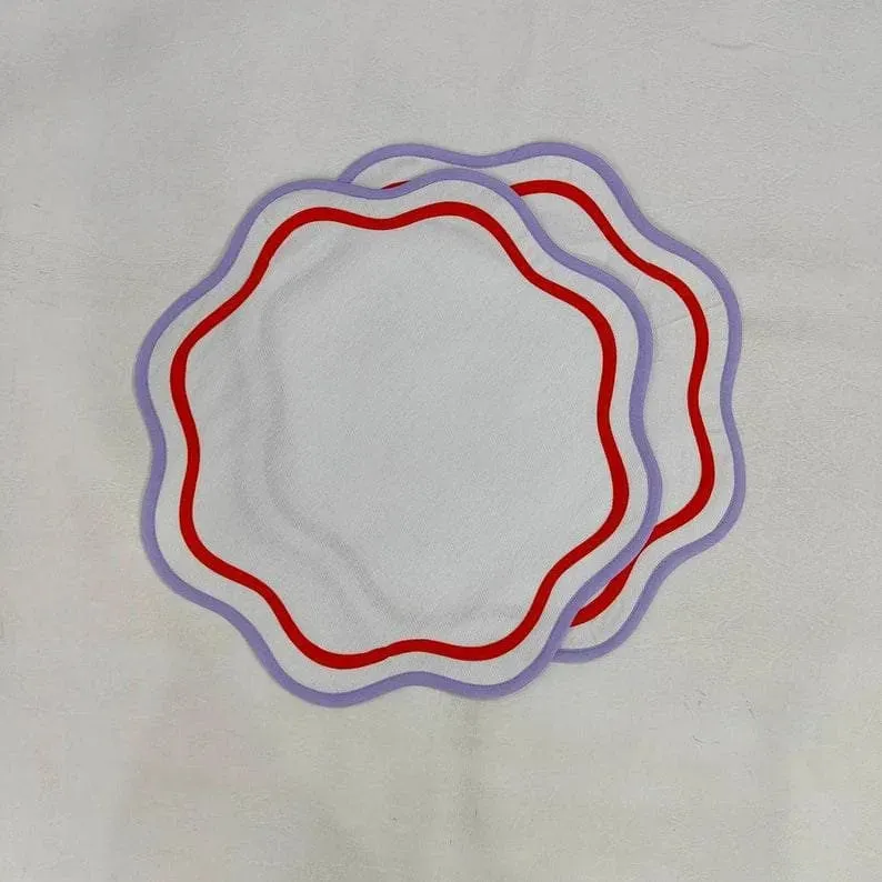 Double Trim Scalloped Round Cotton Placemats