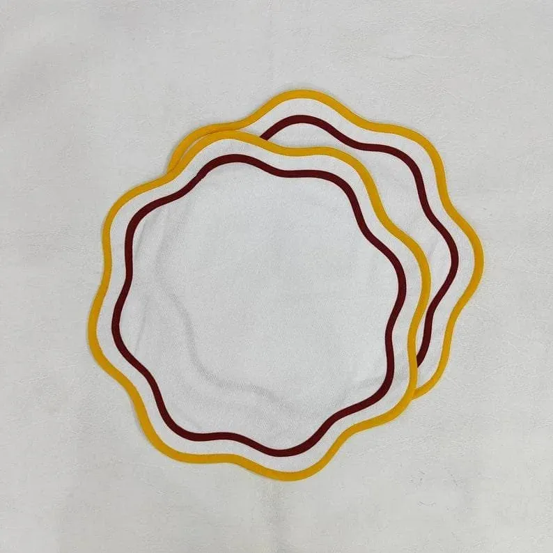 Double Trim Scalloped Round Cotton Placemats