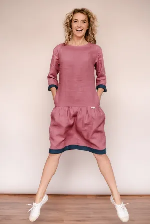 Drop Waist Ruffled Bottom Linen Dress