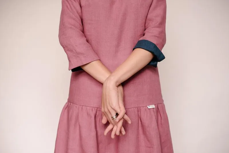 Drop Waist Ruffled Bottom Linen Dress