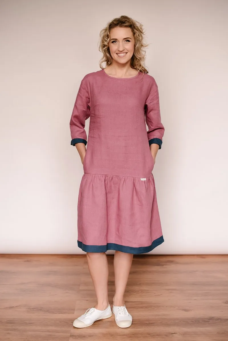 Drop Waist Ruffled Bottom Linen Dress