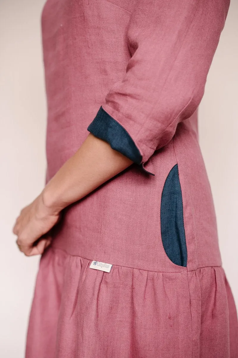 Drop Waist Ruffled Bottom Linen Dress
