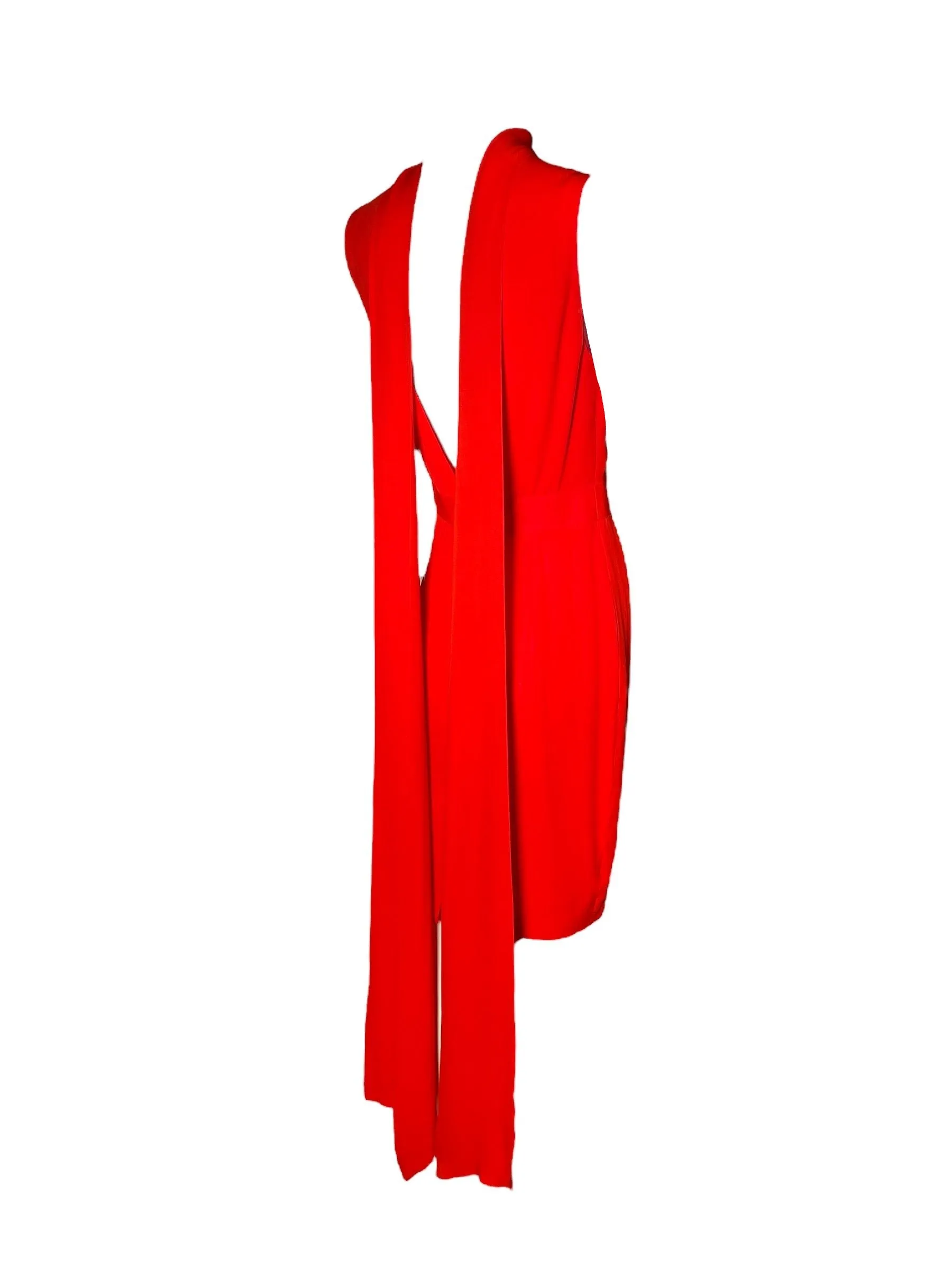 DSquared2 2000s Bright Red Silk Peek-a-Boo Bodice with Dramatic Back Cocktail Dress