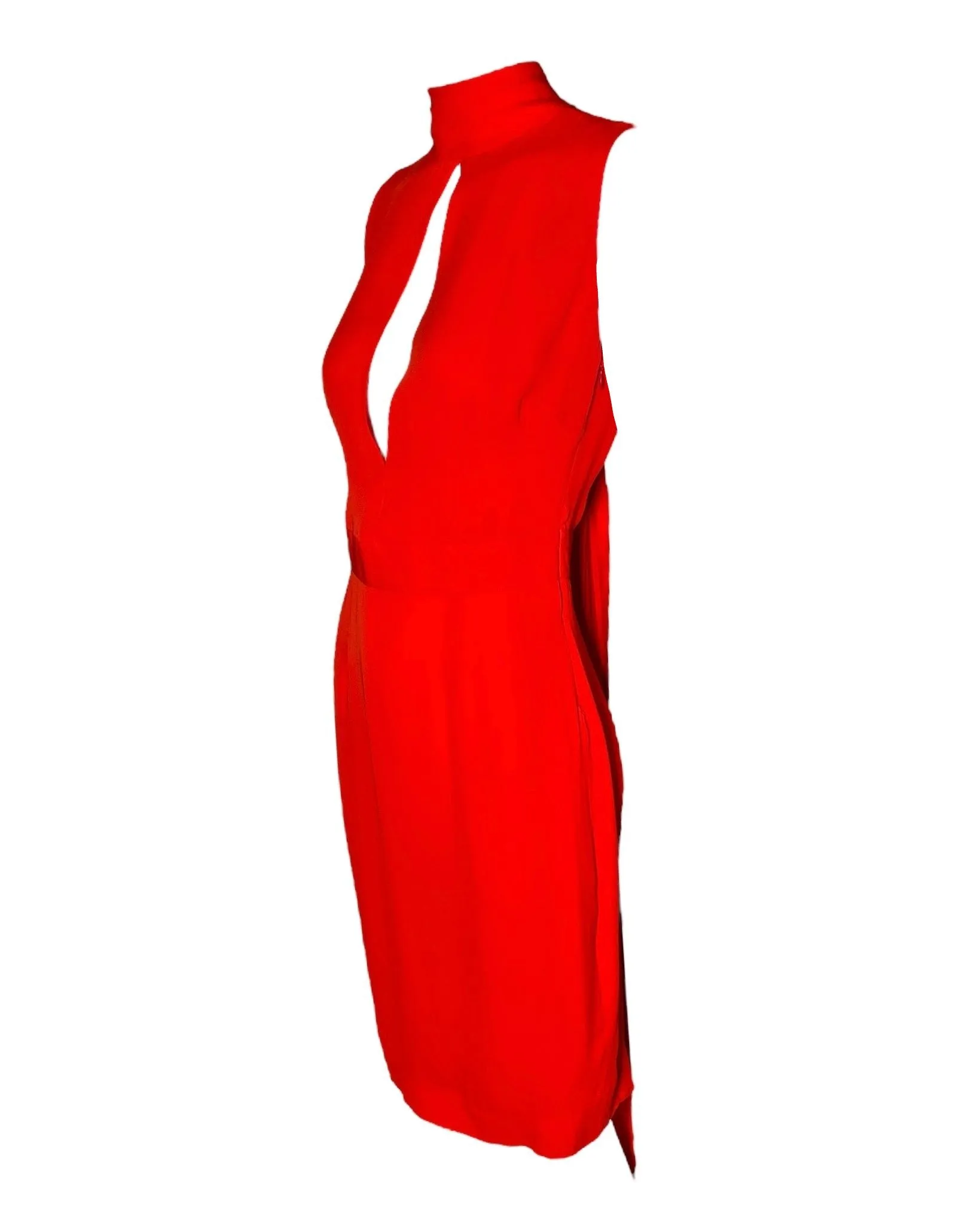 DSquared2 2000s Bright Red Silk Peek-a-Boo Bodice with Dramatic Back Cocktail Dress